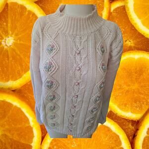 Shenanigans‎ Grandma Chic Cable Knit Floral Mock Neck Sweater Size Large